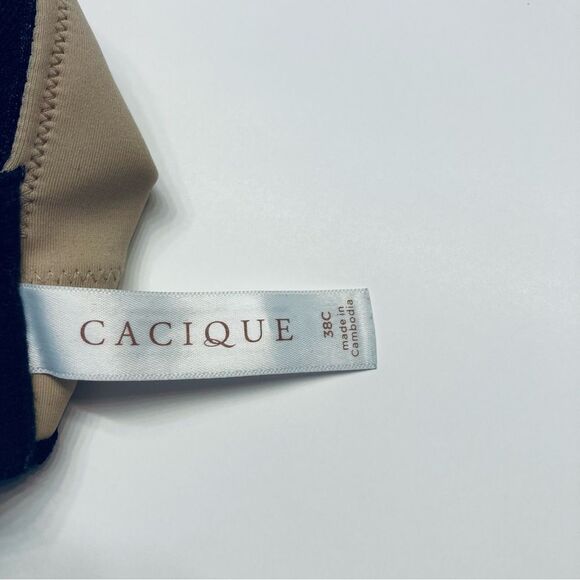 Cacique Lightly Lined Balconette Lace Bra Size 38C Black Floral Lace Overlay - Picture 5 of 6